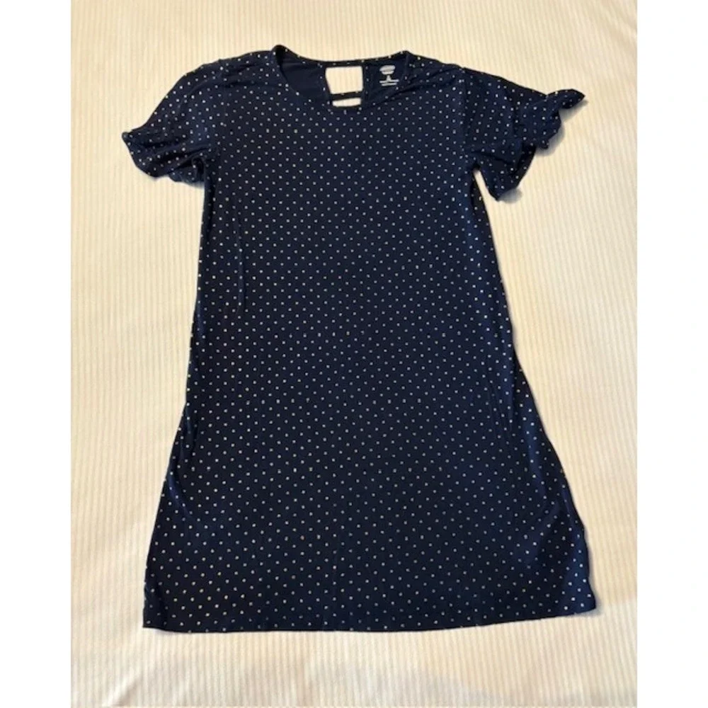 Old Navy girls size 8 stretchy jersey dress, navy blue with gold stars